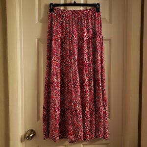 St. John's Bay Womens XS Pink Maxi A-Line Tiered Long Ankle Length Skirt Stretch